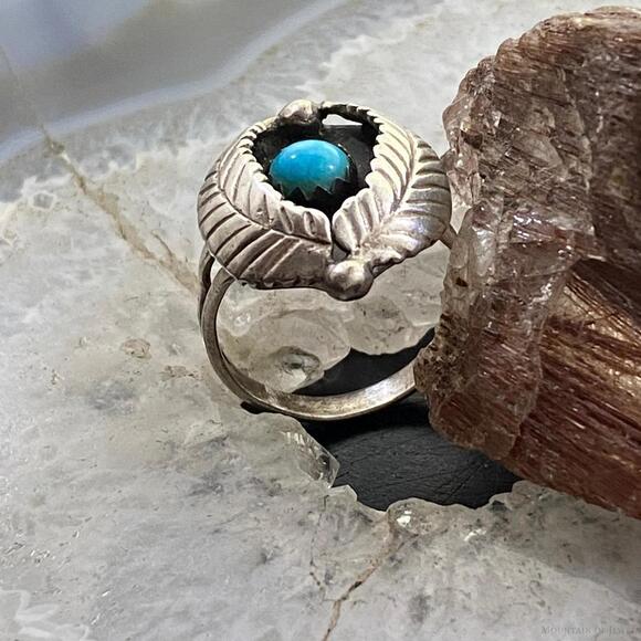 Vintage Native American Silver Turquoise Shadow Box Ring Size 8.75 For Women - Picture 4 of 10